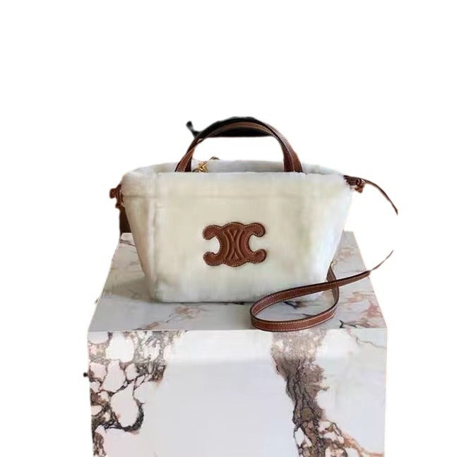 新款代购韩国羊羔毛包毛绒绒手拎包上班通勤手提包凯旋门托特包包