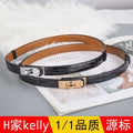 鳄鱼纹H家kelly免打孔皮带女真皮百搭装饰凯莉细腰带配大衣西装