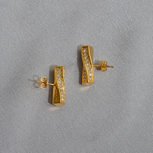 赛家新款ins法式celin风一字耳环闪钻简约时尚耳环小巧钻石耳钉