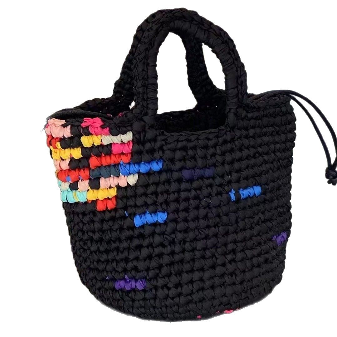 2025新品网红同款时尚百搭暗黑撞色手工编织设计小众手提斜挎包潮