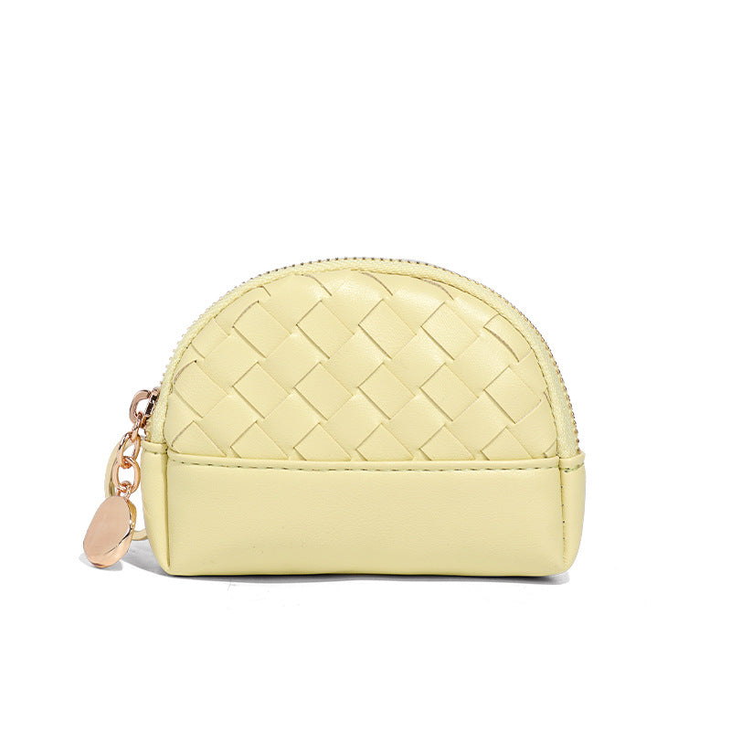 2025新款女包手工编织女钱包简约零钱包钱夹PU皮革小拉链化妆包包