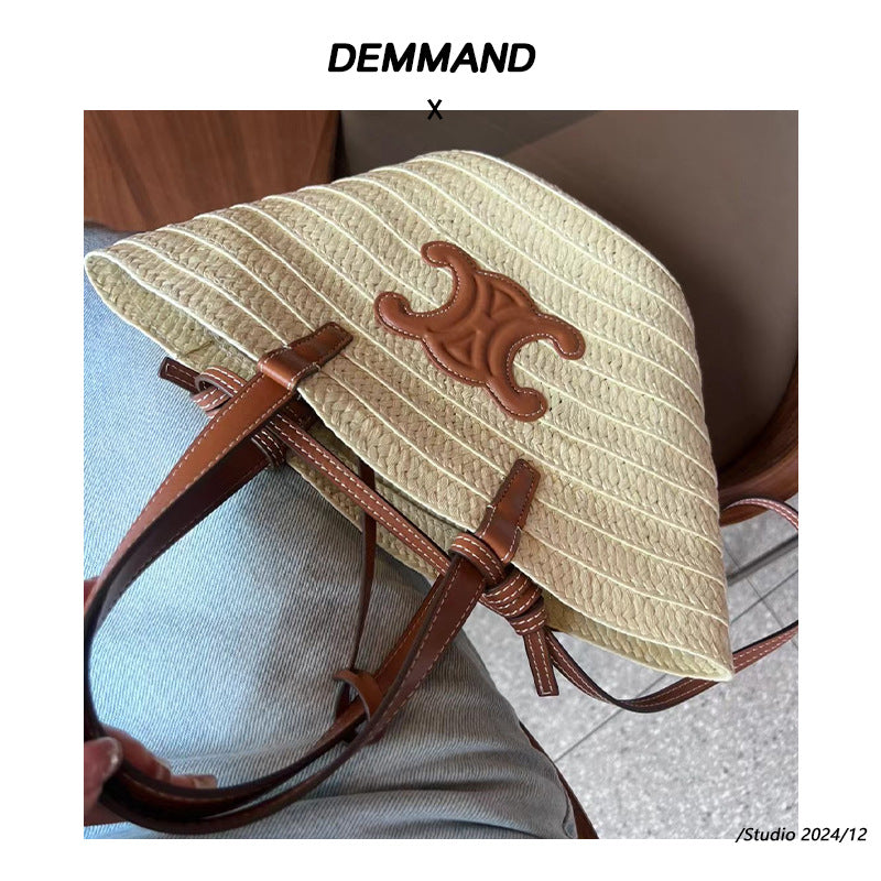 拉菲草编包手工编织包包2024新款大容量菜篮子托特包手提单肩包女