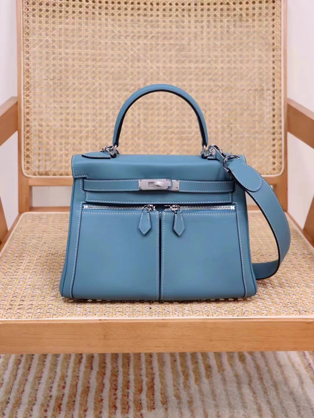 进口Swift皮lakis凯莉包双拉链28手提包高级感真皮手提女包单肩包