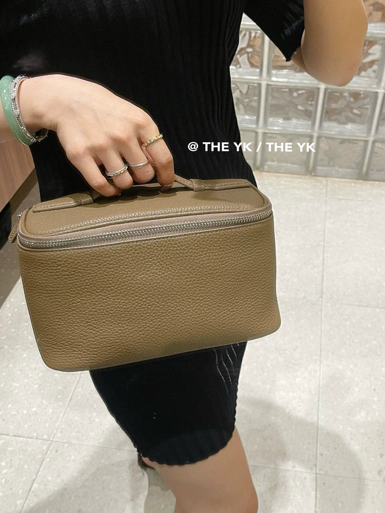 真皮化妆包大容量拉链洗漱包护肤品收纳包旅行出差随身收纳盒子包
