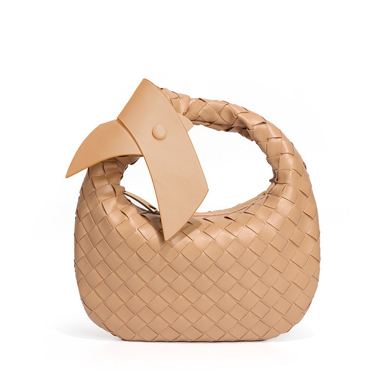 跨境潮流编织女包高级感手提百搭简约饺子包夏季休闲蝴蝶结牛角包