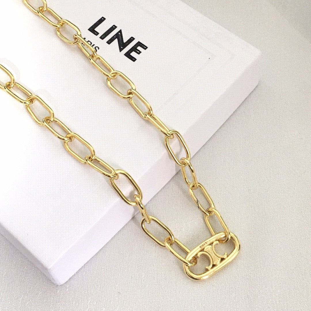 赛家新款锁骨链vintage凯旋门粗猪鼻子复古极简风链条项链手链