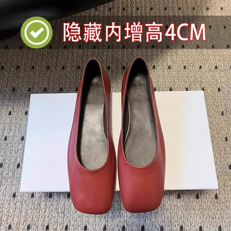 羊皮版~row风金色方头浅口内增高奶奶鞋玛丽珍单鞋女平底女鞋子