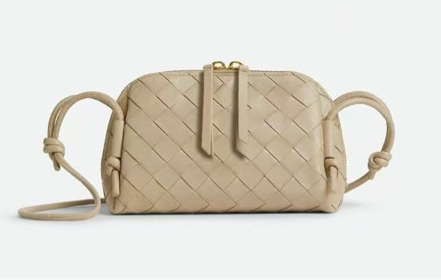 速卖通爆款编织小方包2025夏季新款小牛皮全皮单肩包法式迷你小包