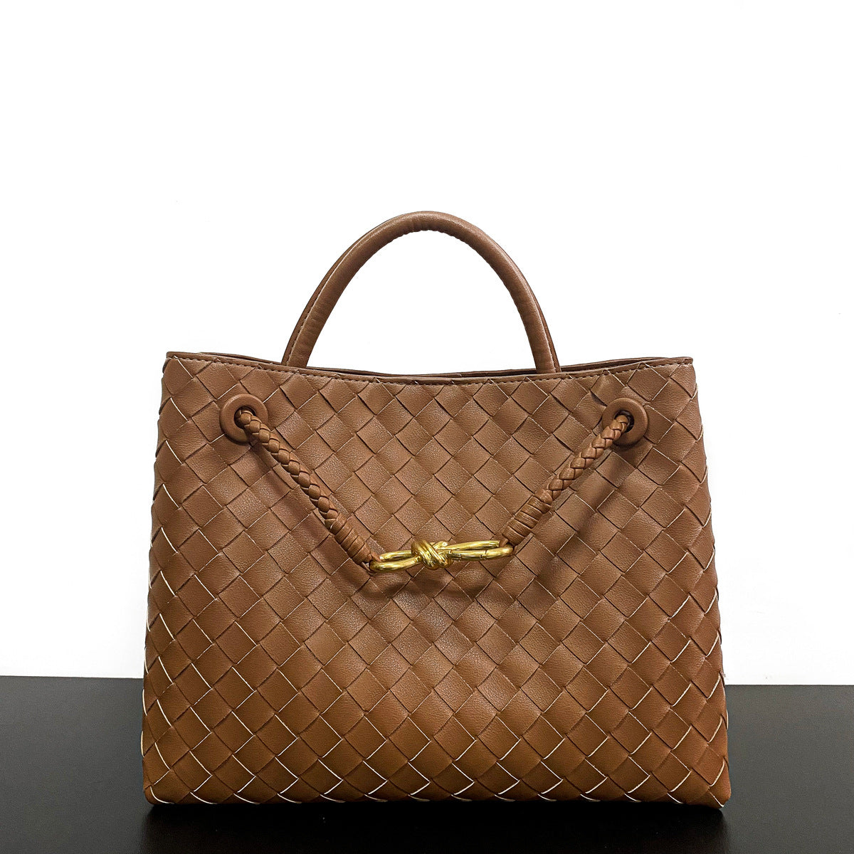 物著小众设计春季新款金属绳扣编织托特包单肩手提大容量复古女包