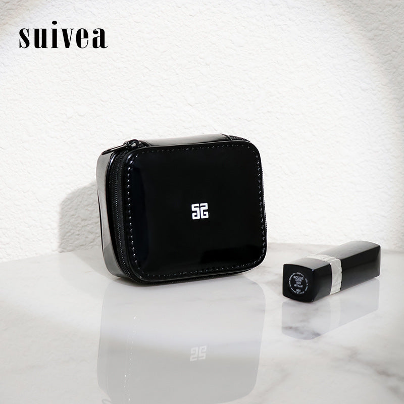 2024新款化妆盒mini收纳口红包高端漆皮带化妆镜小盒子化妆女包包