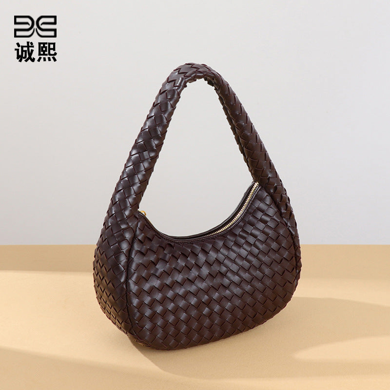 外贸批发小众时尚编织饺子包单肩简约百搭手拎女包质感休闲腋下包