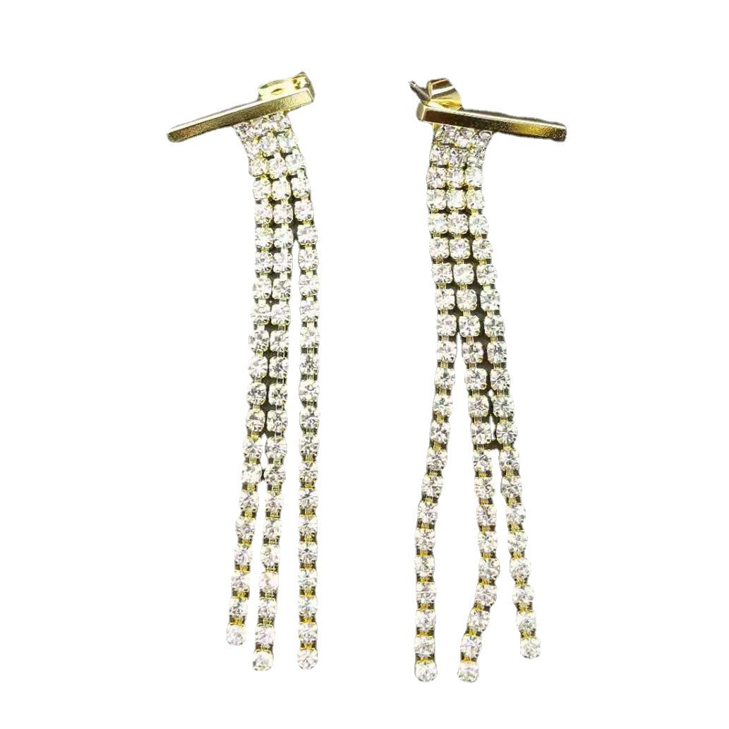 赛家celi风金色水晶长款耳环高级感时尚气质法式耳饰流苏满钻耳钉