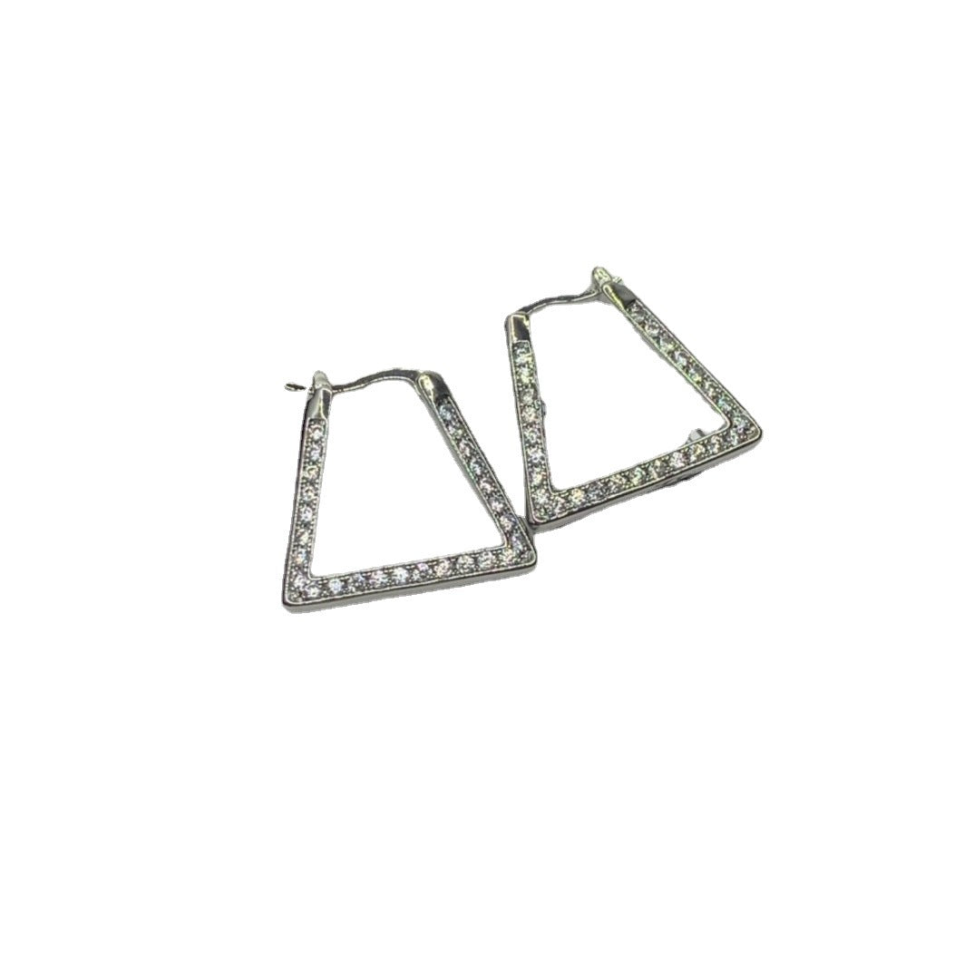 BV风22新款三角形耳环歐美锆石镶嵌几何型优雅镀金满钻耳环