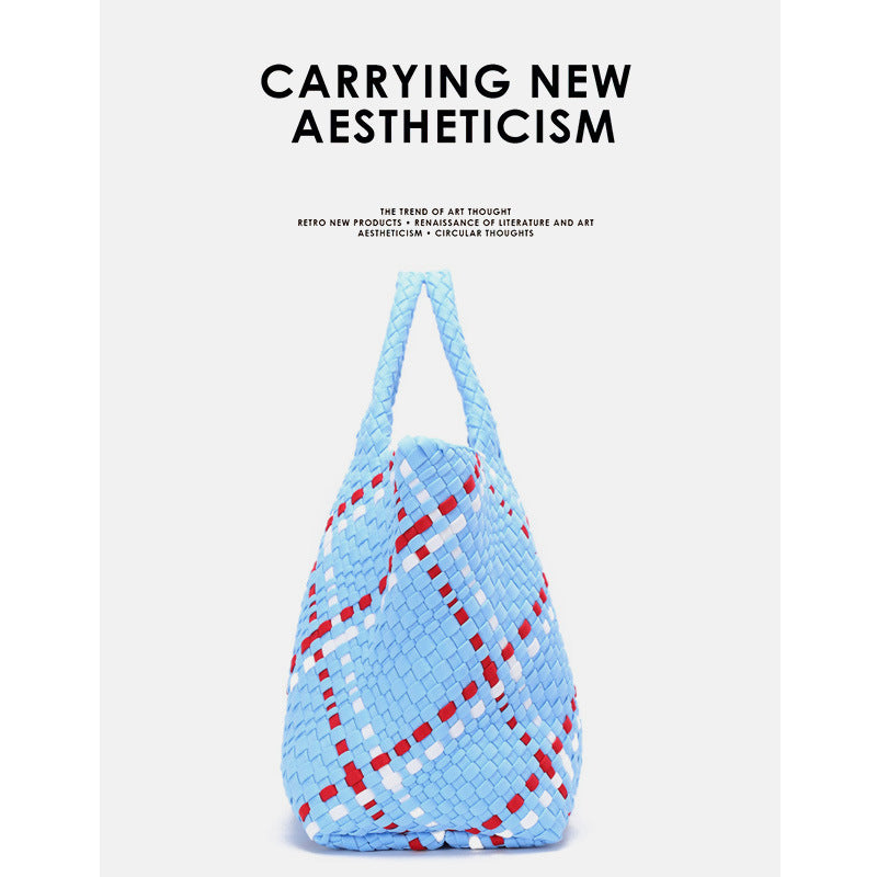 现货批发新款包包女2025韩版时尚手提包编织撞色单肩包 一件代发