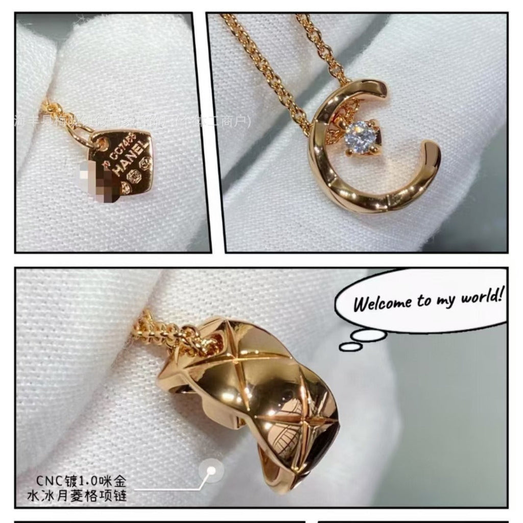 高版本水冰月菱格项链精工CNC版S925银镀18K玫瑰金厂家直销