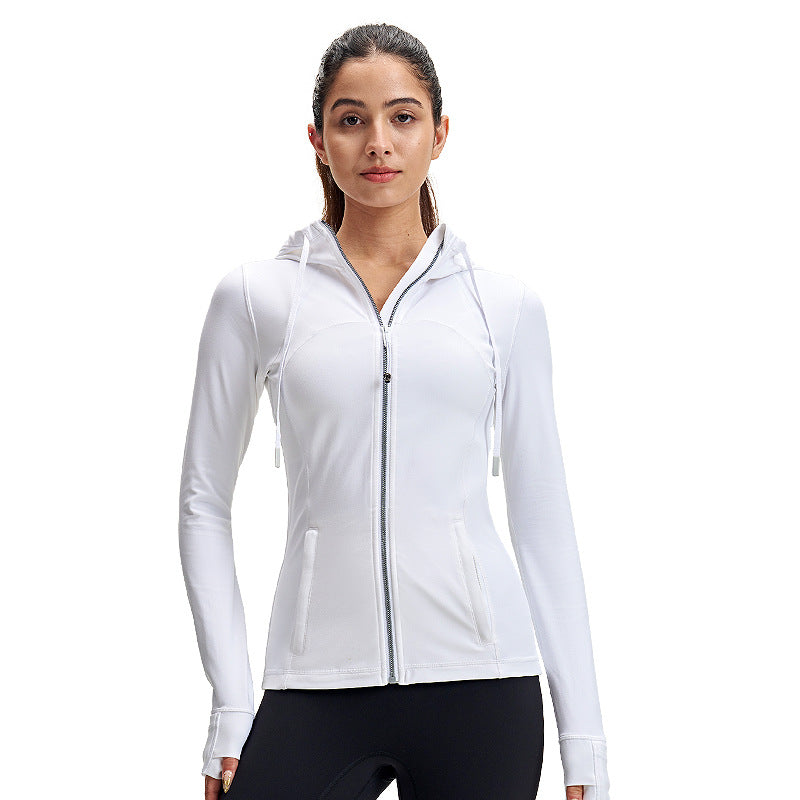 瑜伽服外套女修身拉链上衣速干户外健身服长袖lulu连帽运动夹克