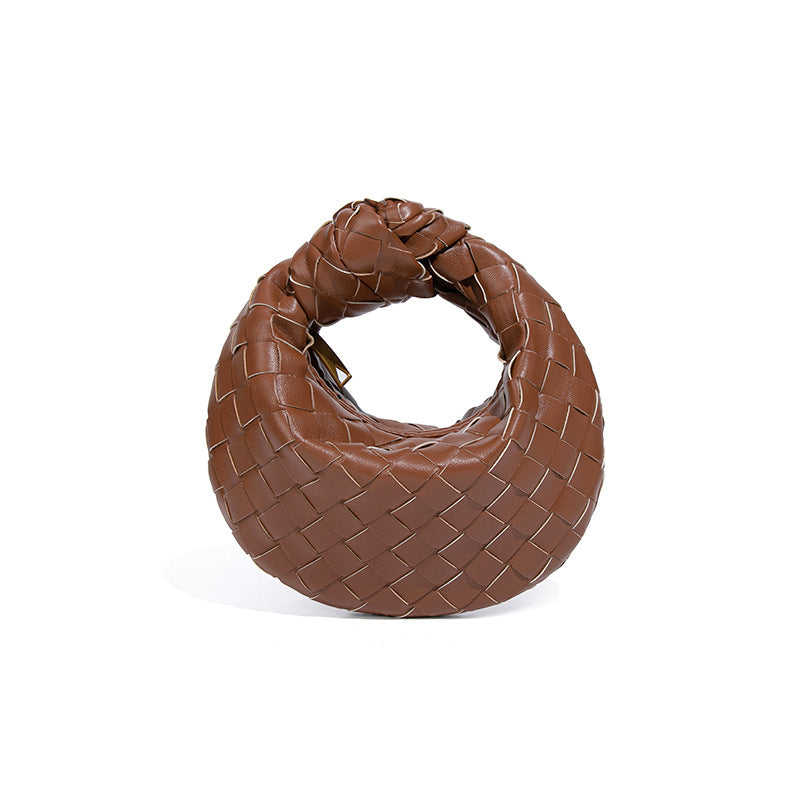 外贸新品时尚手拎饺子包打结手工编织女包百搭mini质感纯色牛角包