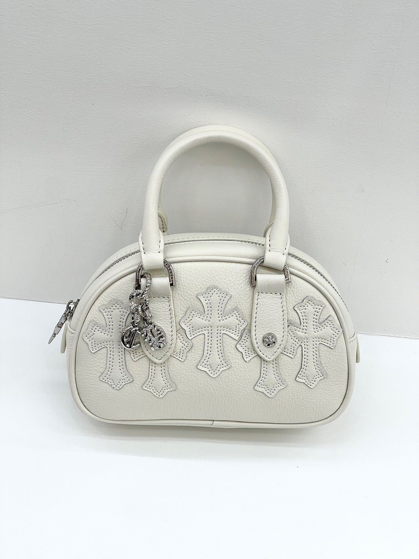 女包新款头层牛皮十字架保龄球包甜酷辣妹风枕头包手提单肩斜挎包