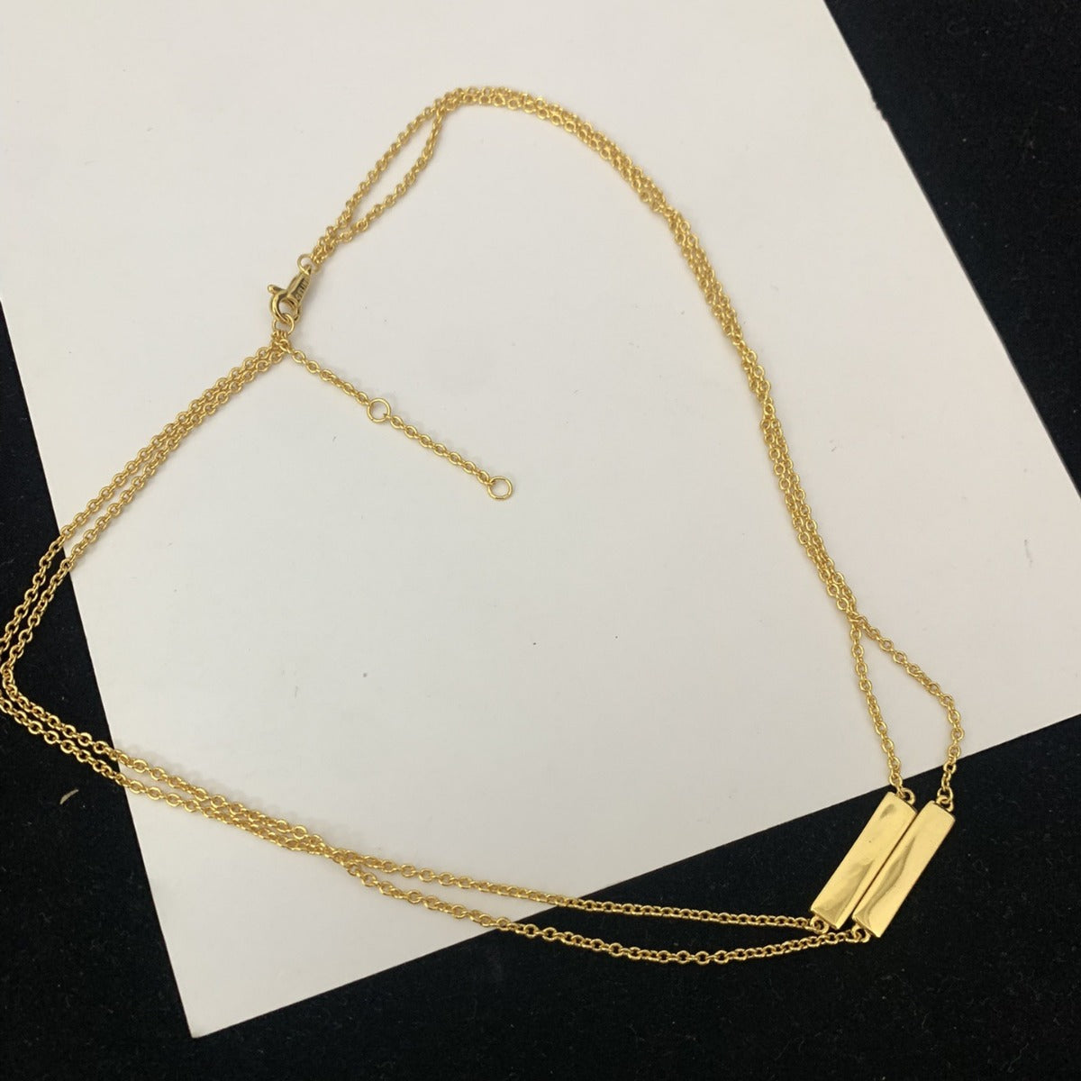 CEL风22新款双层金色长方牌字母项链女高级感气质光面镀24K锁骨链