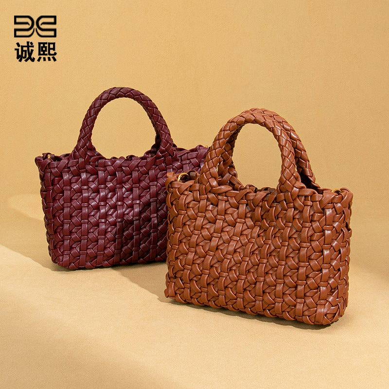 韩版时尚小众织手拎菜篮子母包简约百搭mini纯色斜挎包休闲单肩包