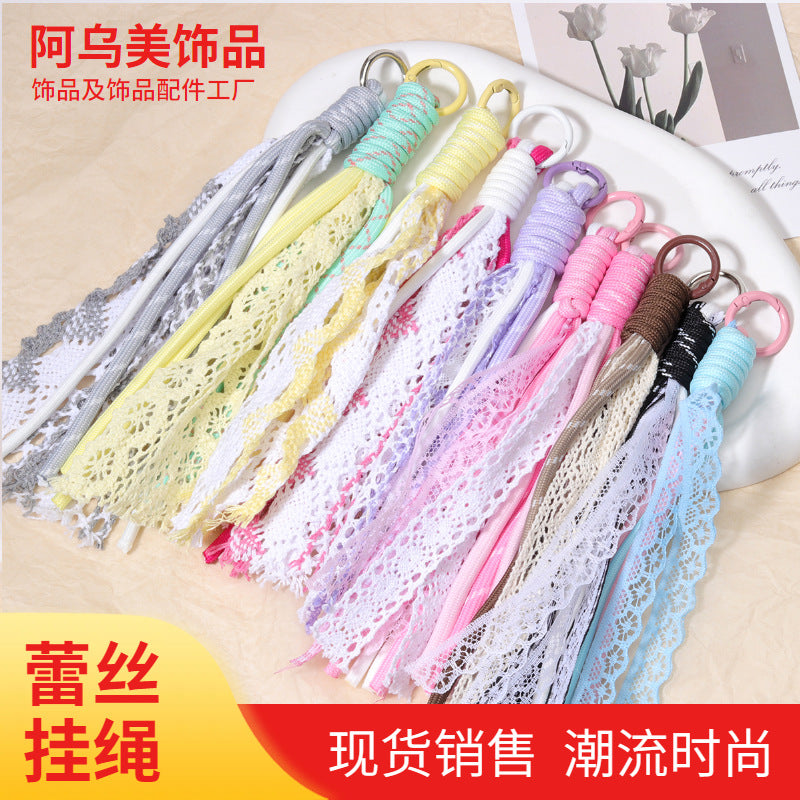 DIY欧美波西米亚风涤纶纯手工编织钥匙扣包包挂件批发跨境亚马逊