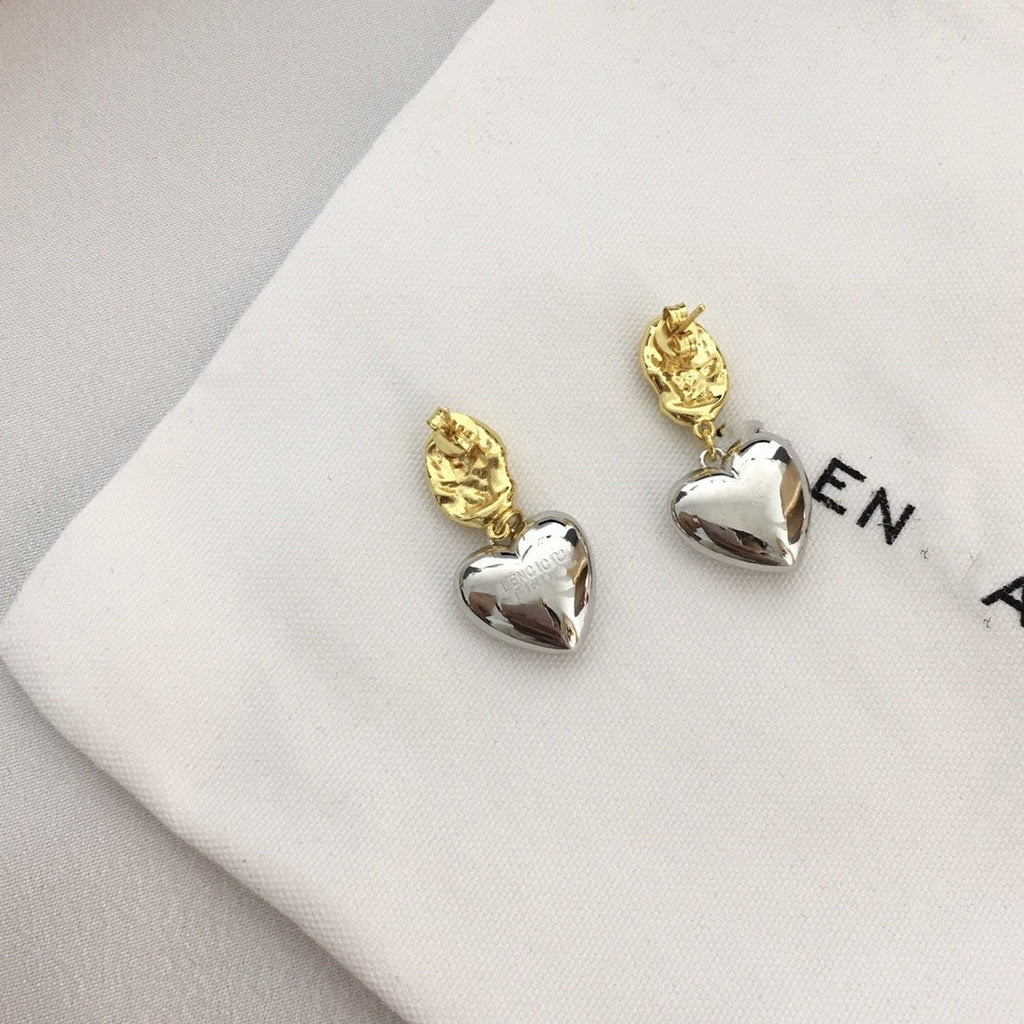 B家21新款爱心耳坠女不规则凹凸耳钉高级感气质光面撞色心形耳环