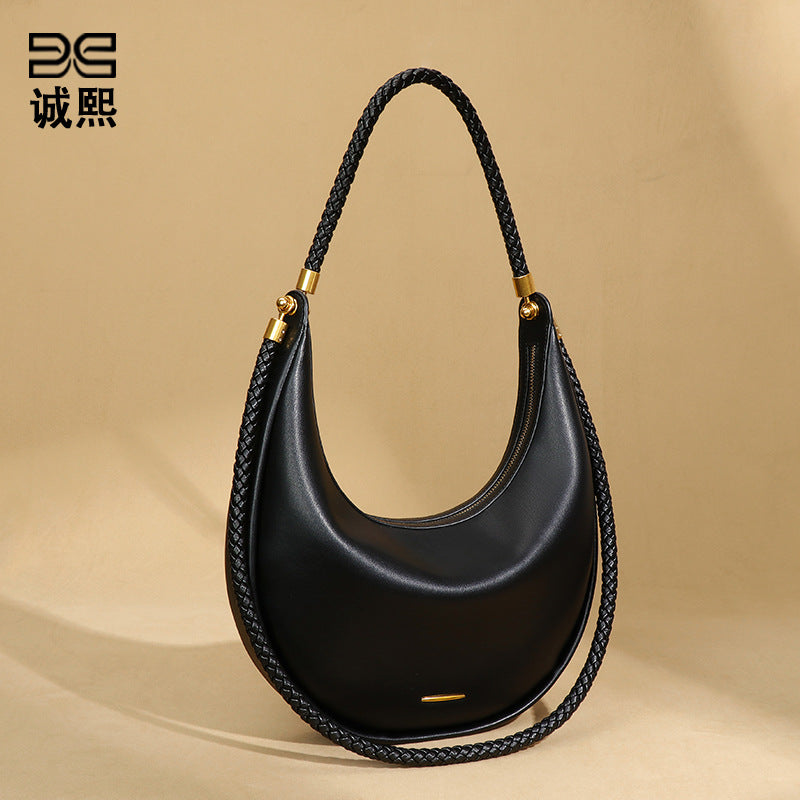 新款高级感大号黑色月牙包个性百搭单肩腋下包手提百搭质感新月包