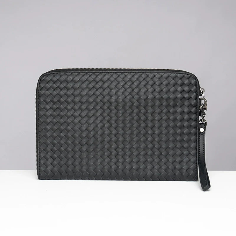 X&BV手拿包男真皮休闲大容量编织平板ipad包文件信封手包男商务潮