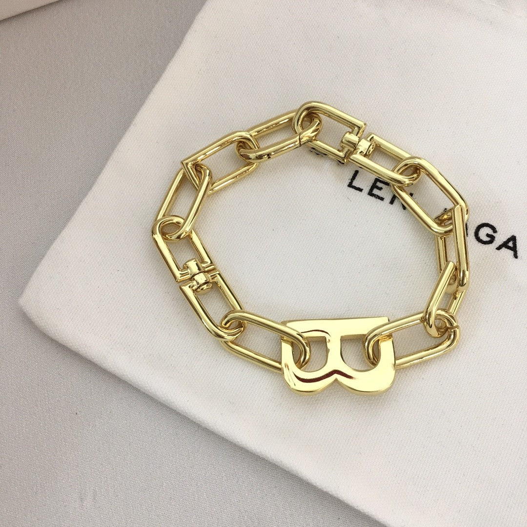 巴黎家字母B光面粗手链欧美时尚嘻哈高级感冷淡风链条情侣手链