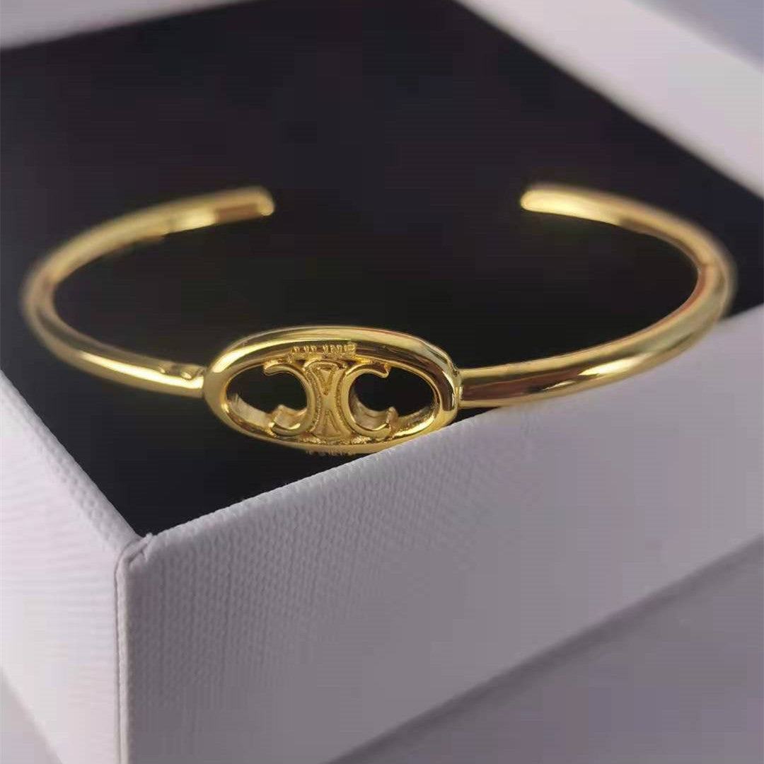 赛家2021新款凯旋门手镯雕刻镂空图案简约时髦开口可调节手环