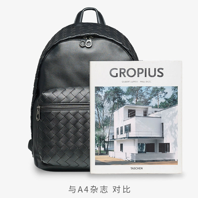 x&bv双肩包男真皮商务休闲简约编织电脑书包旅行包大容量男士背包