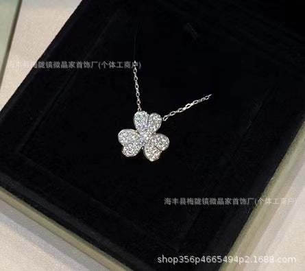高版梵家幸运满钻三叶草项链女幸运草吊坠镀18K金工厂直销直播供