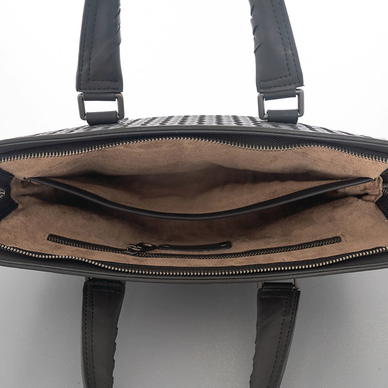 X&BV公文包男商务简约真皮手提包编织潮男士横款单肩斜挎包大容量