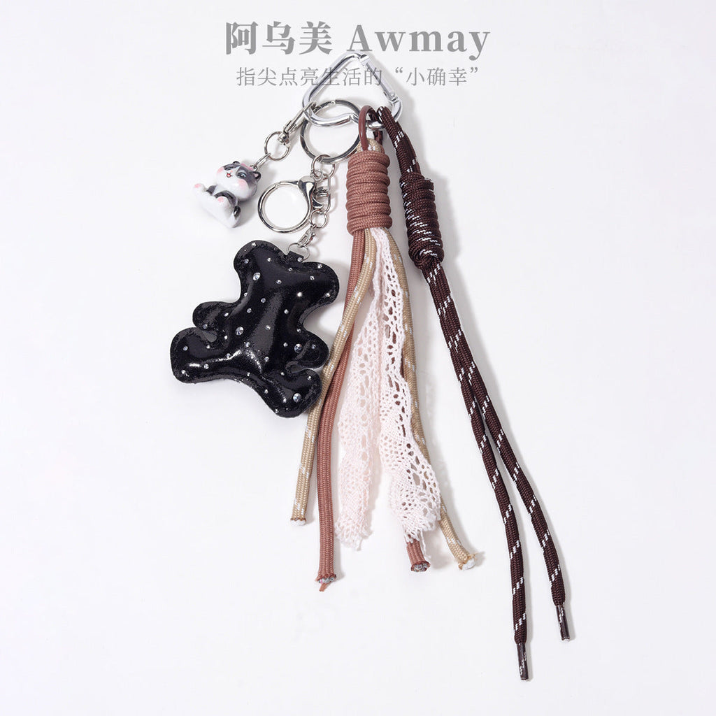 量大价优PU皮革充棉钻皮小熊树脂小猫咪织带包包挂件挂饰钥匙扣