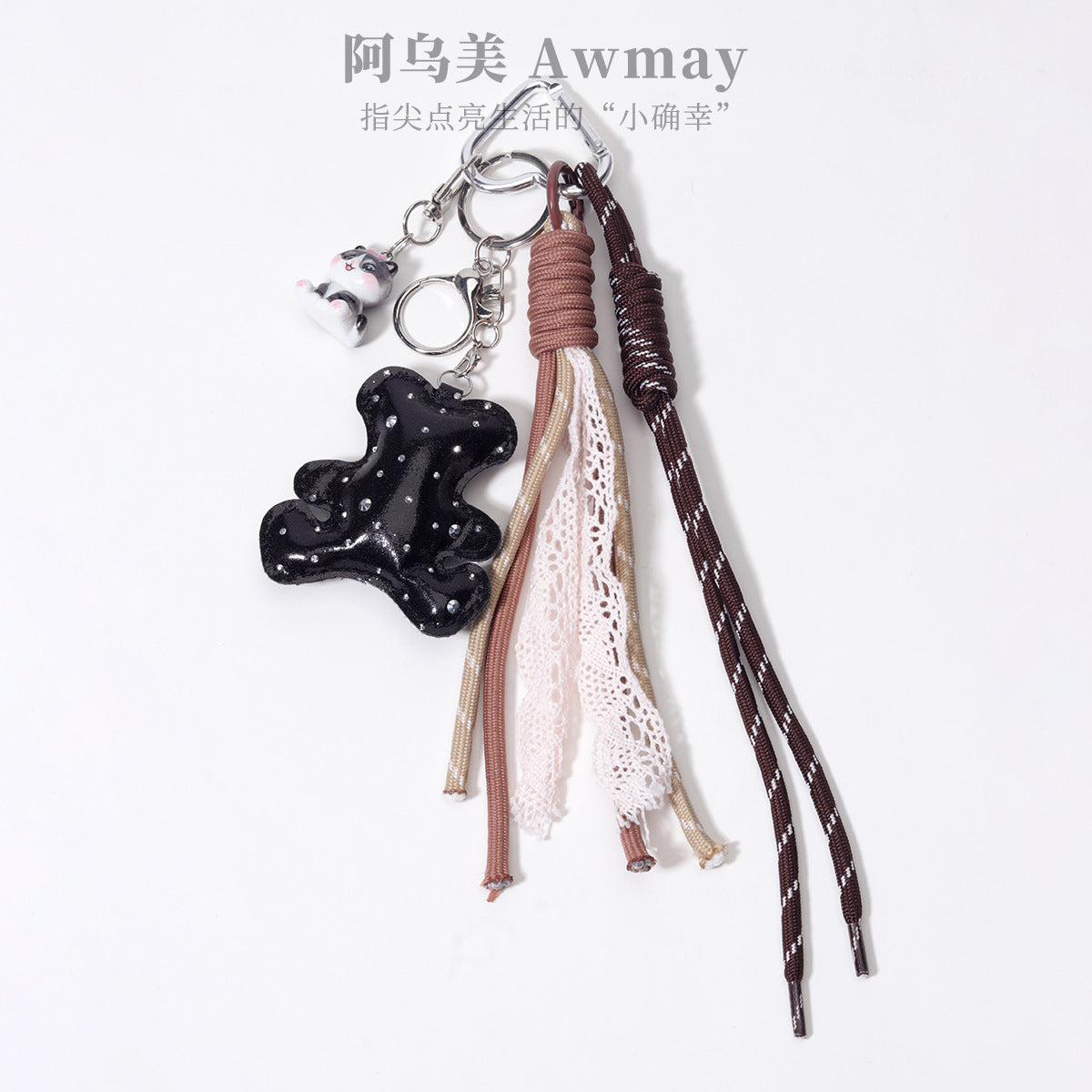 量大价优PU皮革充棉钻皮小熊树脂小猫咪织带包包挂件挂饰钥匙扣