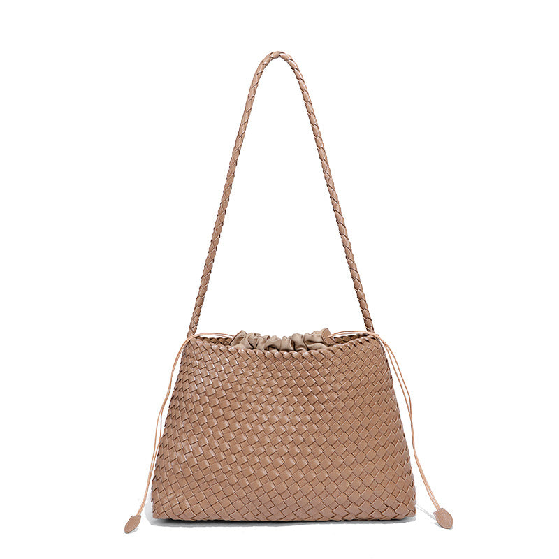 韩版时尚单肩女包大容量菜篮子母包手工编织包包潮流纯色腋下女包