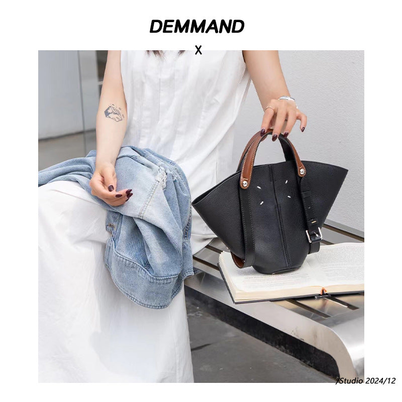 2025新款外贸女包牛皮手提包扇形菜篮子小众大容量手拎购物托特包