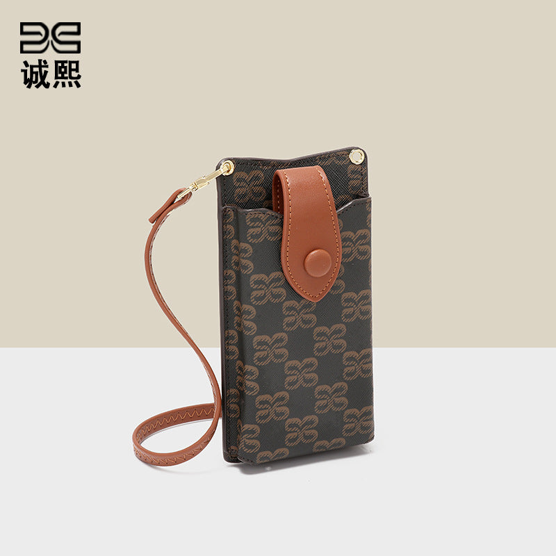 新款潮流印花竖款手机包时尚百搭小巧硬币零钱包轻便单肩斜挎卡包