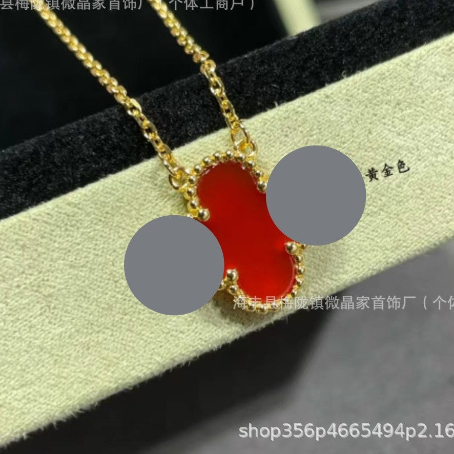 高版本梵家四叶草项链不掉色天然贝母玉髓S925银镀18K厚金精工CNC