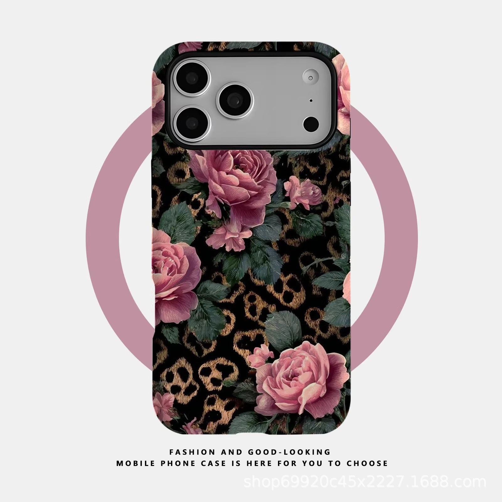 ins风豹纹玫瑰适用苹果17Promax手机壳爆款iPhone16磁吸15菲林壳