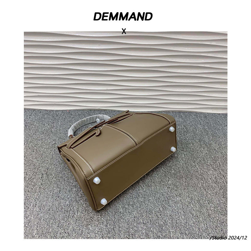 真皮复古双口袋凯莉包包女高级感大容量手提包百搭通勤单肩斜挎包