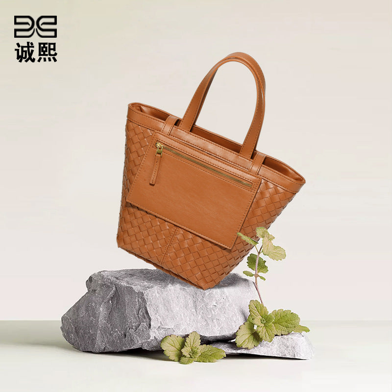 二合一手工编织包包秋冬复古大容量手提水桶包通勤百搭单肩斜挎包