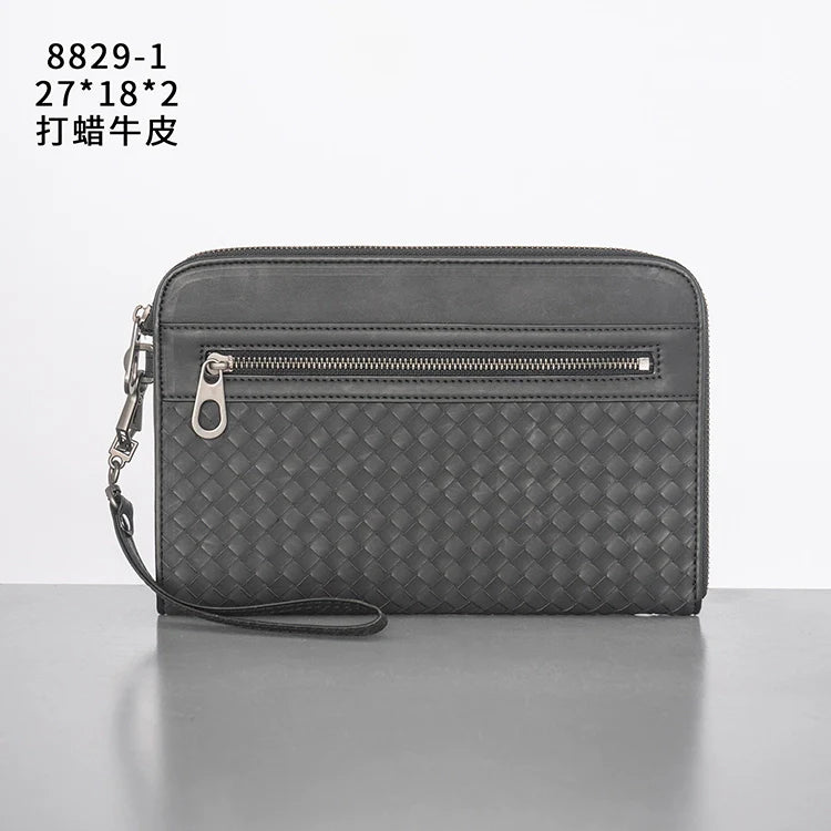 X&BV男士手包2021新款真皮手拿包男时尚潮牌休闲编织商务手拿包男