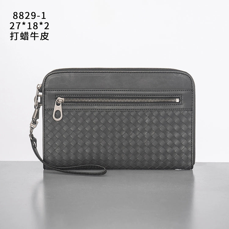 X&BV男士手包2021新款真皮手拿包男时尚潮牌休闲编织商务手拿包男