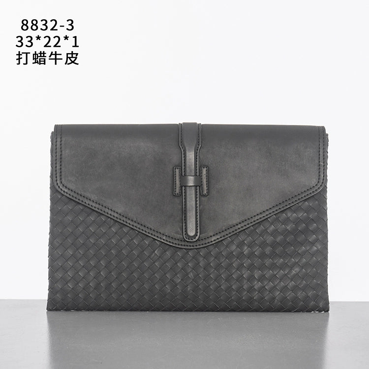 X&BV新款编织手包男真皮2021新款翻盖男士手拿包大容量手抓包男潮