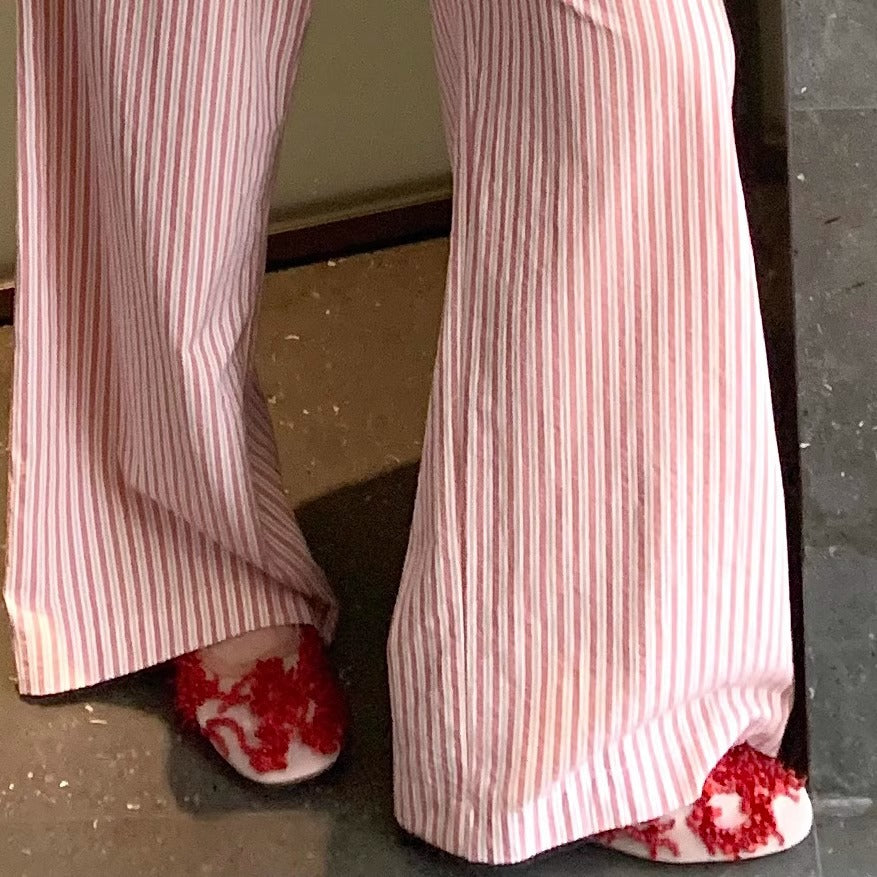 现货欧美2025新款同款串珠网纱面透明平底单鞋女后绊带包头凉鞋