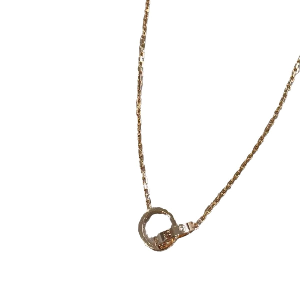 卡家高版本双环带钻项链S925银镀18K玫瑰金项链CNC精工厂家直销