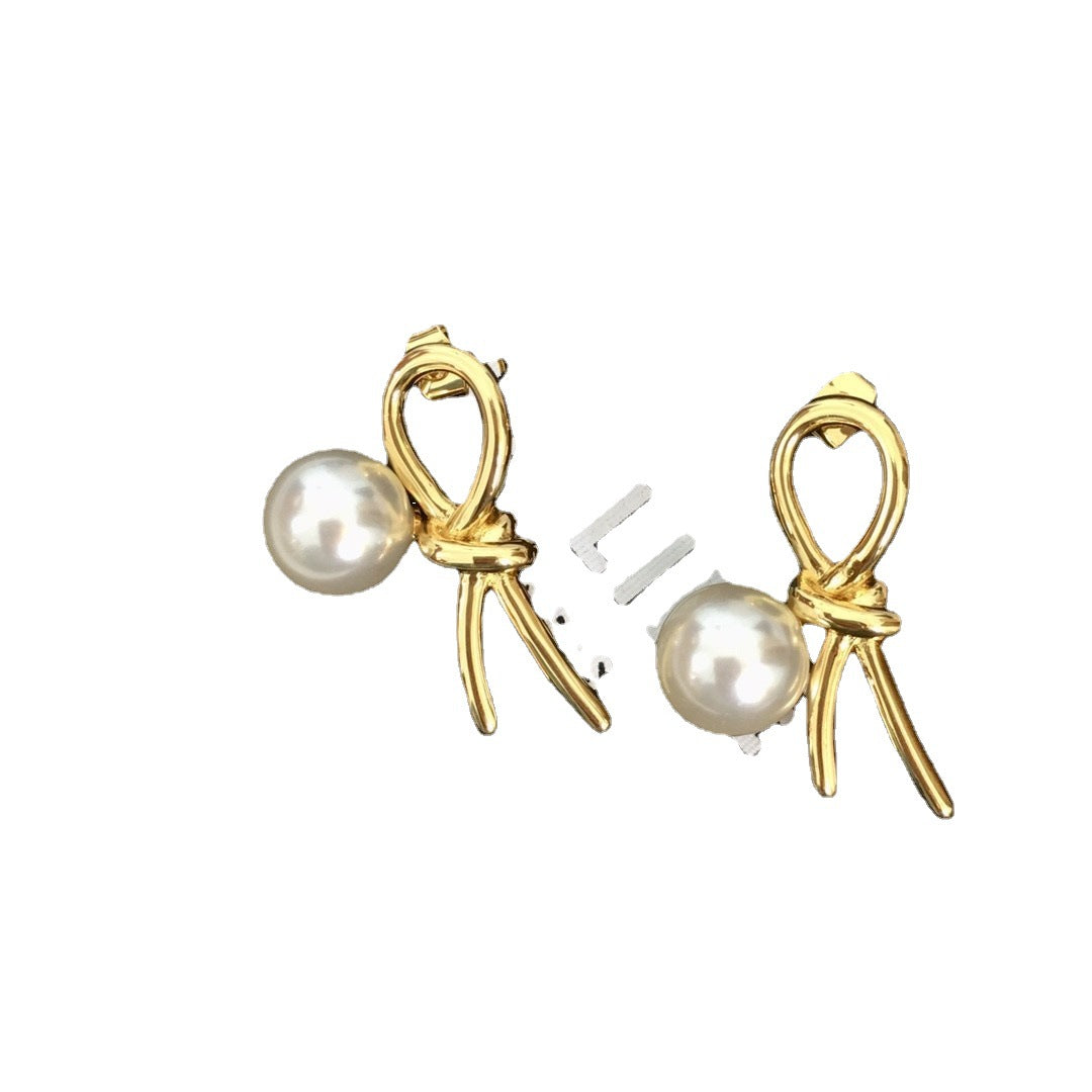 赛林家23新款打结耳钉女珍珠高级感个性气质冷淡风绳结耳环