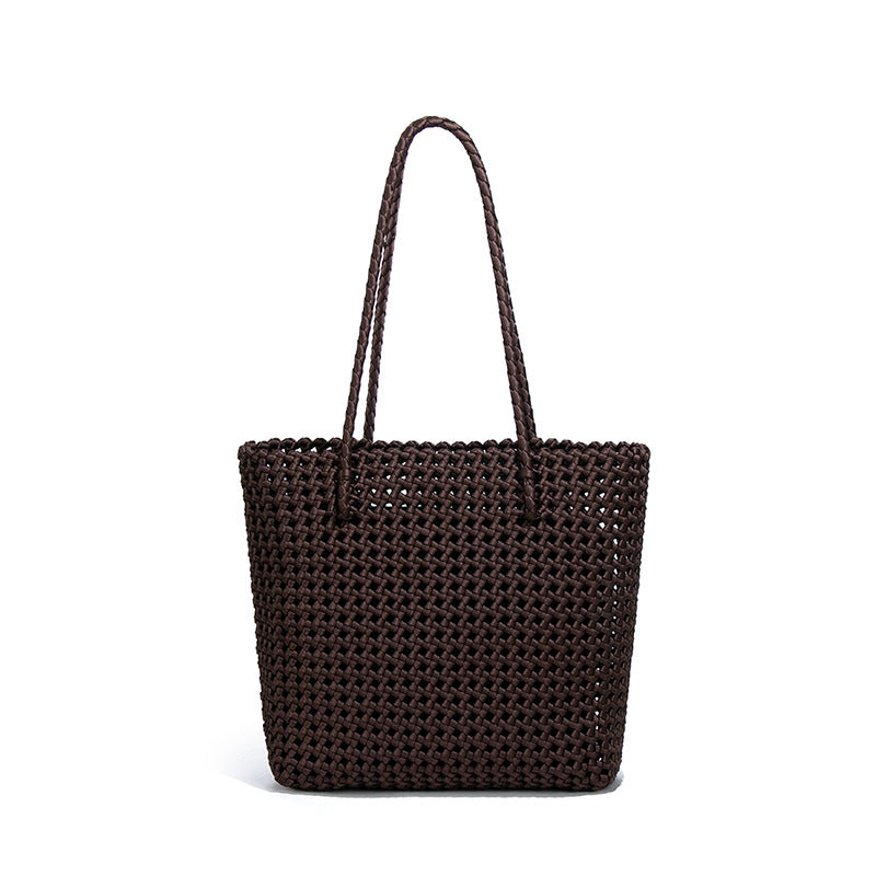 跨境新款大容量单肩托特包风车结镂空子母腋下包高级感通勤编织包