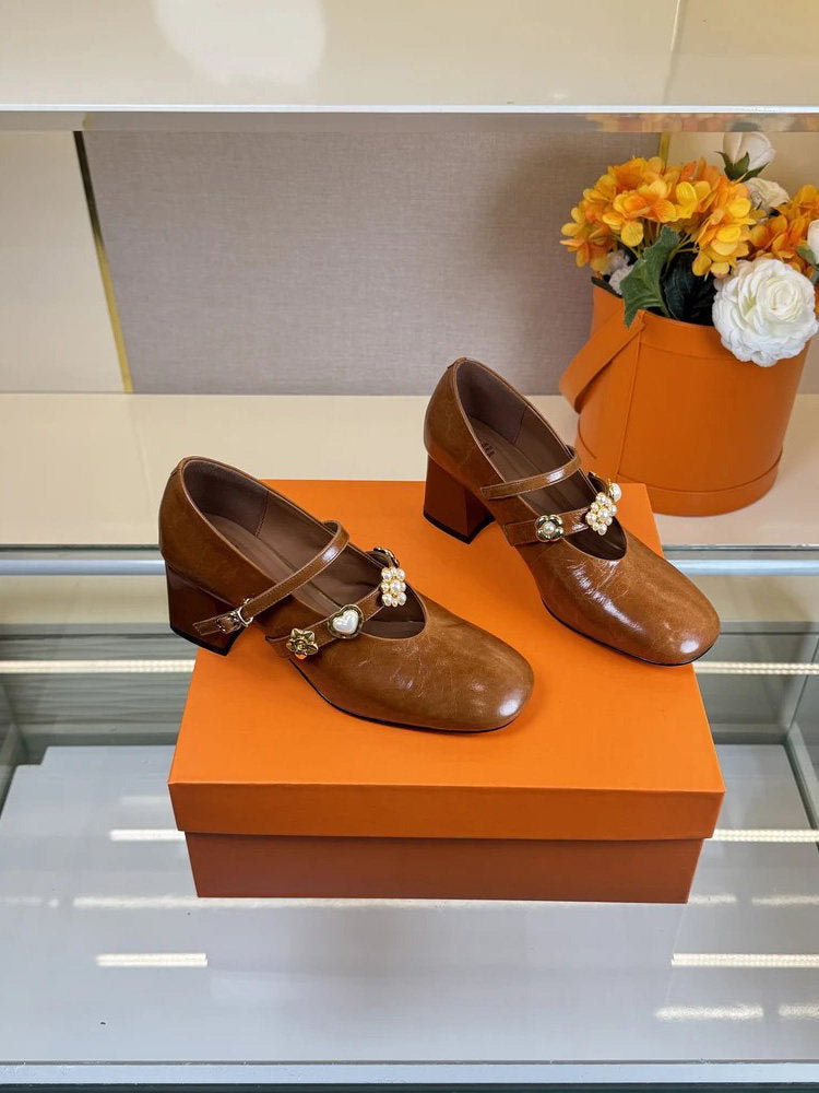 跟6CM软皮方头粗跟气质复古单鞋浅口玛丽珍鞋2026春季新款